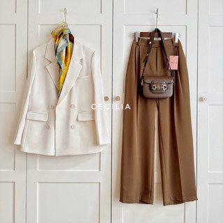 Áo blazer nữ dài tay 2 lớp CECILIA Design thiết kế IVY khoác vest màu kem sáng (ảnh thật) có đệm vai, túi thật