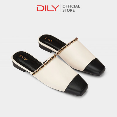 Dép sục nữ DILY thiết kế phối màu hot trend, mũi vuông gắn xích sang trọng cao 1.5cm AA0483