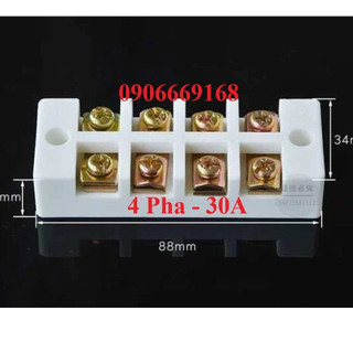 Cầu đấu điện bằng sứ 30a, domino sứ chịu tải 30a - 4 pha