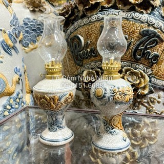 Đèn thờ cúng men rạn váy tròn rồng - váy vuông sen bát tràng - nghệ nhân chế tác
