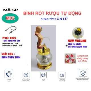 Bình rót ruou điện tử chú tiểu 0.9lit thủy tinh cao cấp