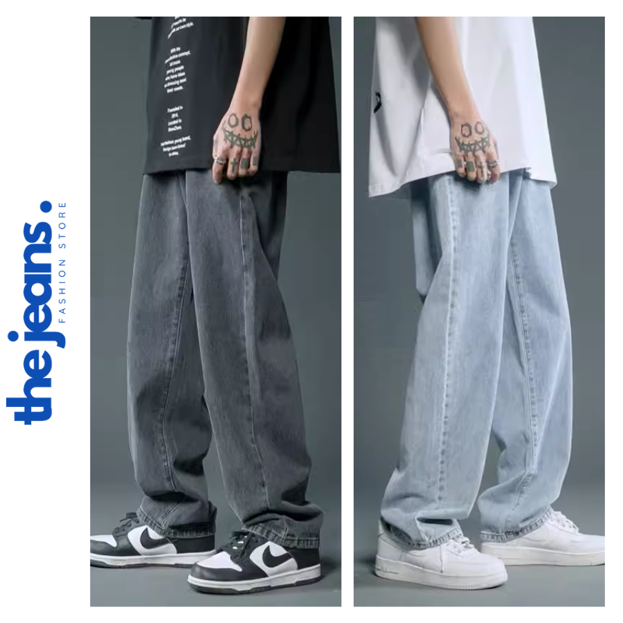 Quần Jean Nam Baggy Ống Rộng Chất Jean Mềm Dày Dặn Màu Trơn The Jeans