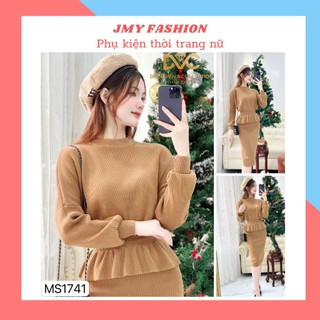 MS1741 Set áo len xoè, chân váy len nâu bút chì nữ tính váy len body thiết kế sang chảnh