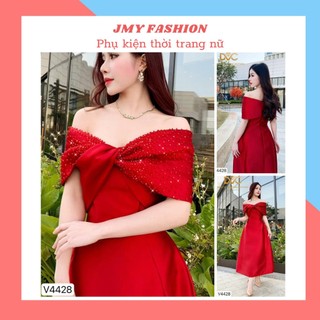 V4428 Váy đỏ trễ vai dự tiệc đính đá sang chảnh đầm đỏ dự tiệc thiết kế nữ tính