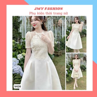 V426 Váy kem dự tiệc, kiểu dáng thanh lịch [TH Hà Thanh] váy đầm công sở, đi làm đi chơi xinh xắn, sang trọng