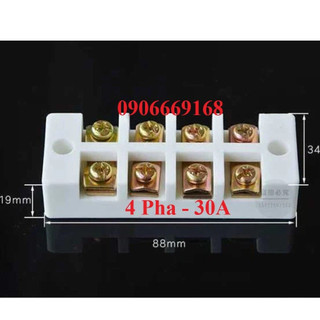 Cầu đấu điện bằng sứ 30a, domino sứ chịu tải 30a - 4 pha