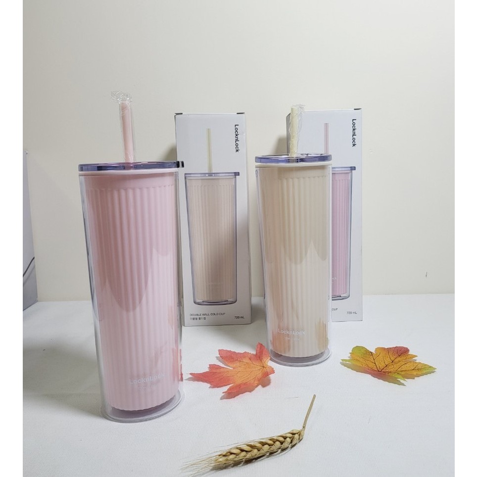 Ly Nhựa 2 Lớp Kèm Ống Hút LocknLock Double Wall Cold Cup HAP528BEG 720Ml