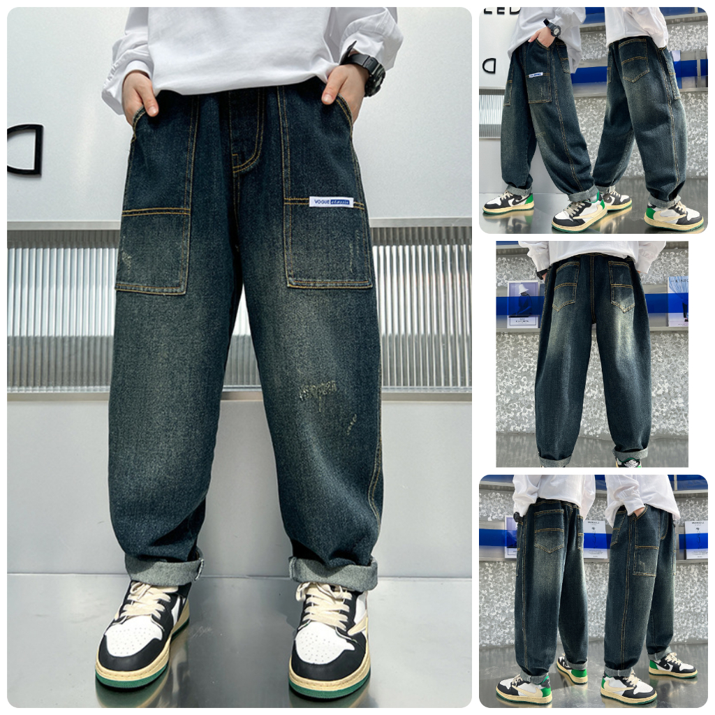 quần jean bé trai lớn quần bò dài size đại kiểu dáng rộng hip hop QJ16 size 130-170 25-45 kg hàng quảng châu