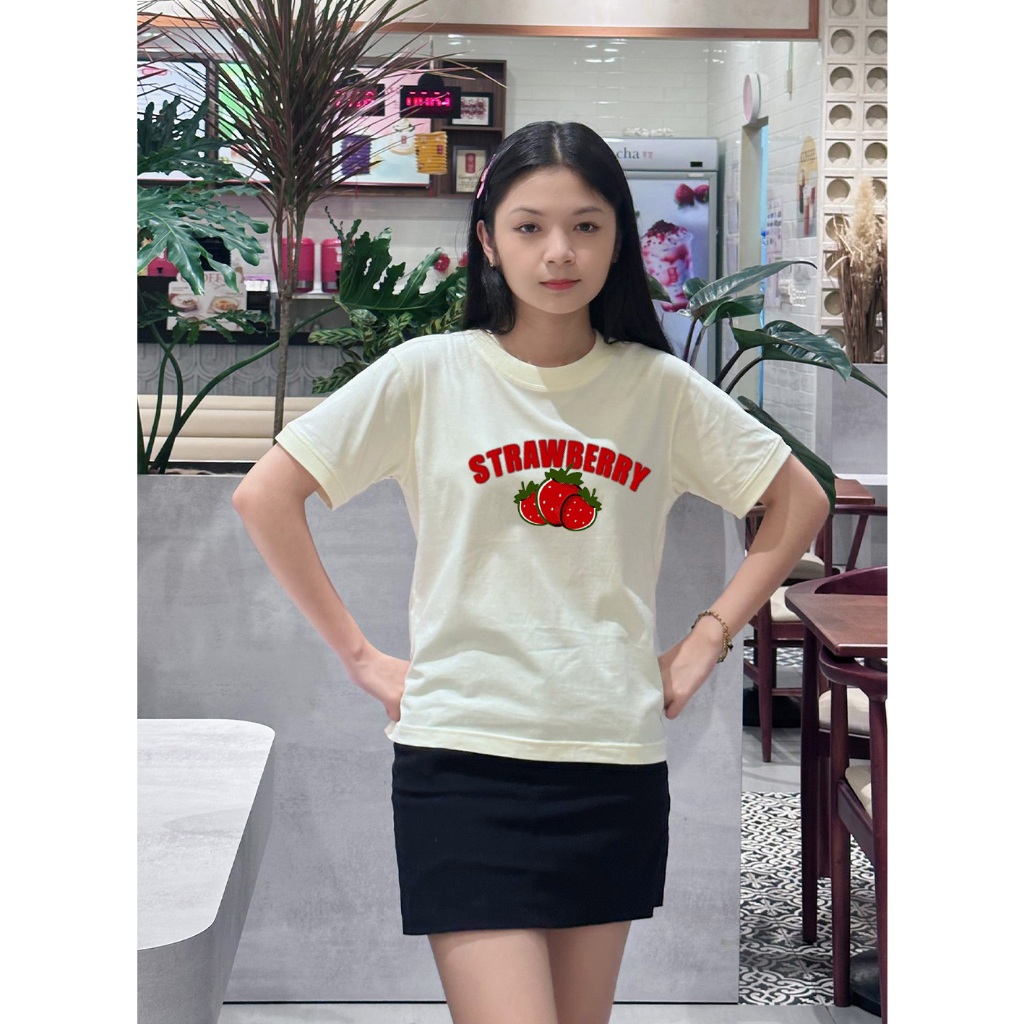 Áo thun Baby Tee tay lỡ STRAWBERRY unisex phông Nam Nữ | Local Brand Mi Midori