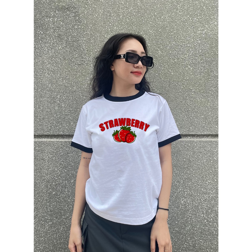 Áo thun Baby Tee tay lỡ STRAWBERRY unisex phông Nam Nữ | Local Brand Mi Midori