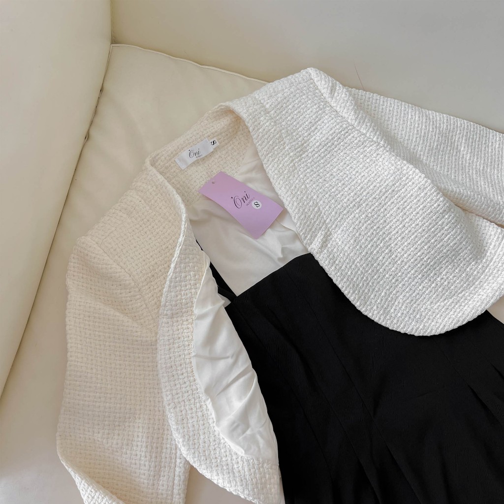 Áo khoác dạ Tweed Áo vest nữ dáng ngắn Oni Clothes thanh lịch, có đệm vai, vải tweed 2 lớp dày dặn màu trắng kem dễ phối | BigBuy360 - bigbuy360.vn