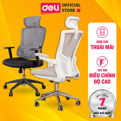 Ghế Công Thái Học DELI Ghế Giám Đốc Xoay 360 Độ, Có Tựa Đầu, Điều Chỉnh Độ Cao Tay Vịn, Lưng Ghế