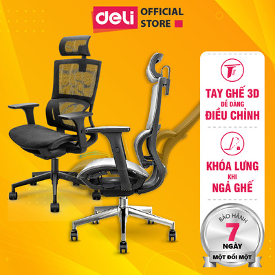 Ghế Công Thái Học Lưng Đôi DELI Chính Hãng Điều Chỉnh Lưng Thông Minh, Quay 360 Độ, Vải Thoáng Khí