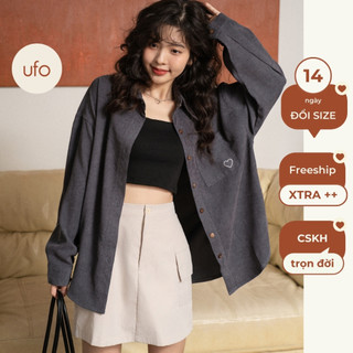 Áo sơ mi nhung gân freesize thêu tim Heartie Shirt - by ufo.thebasic