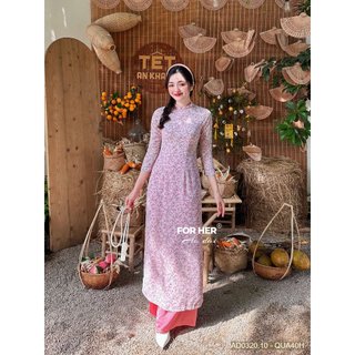 Áo dài 4 tà hồng hoa nhí ad0320.10