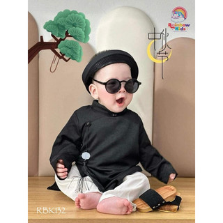 Set áo dài bé trai kèm quần và mấn ông đồ nhí