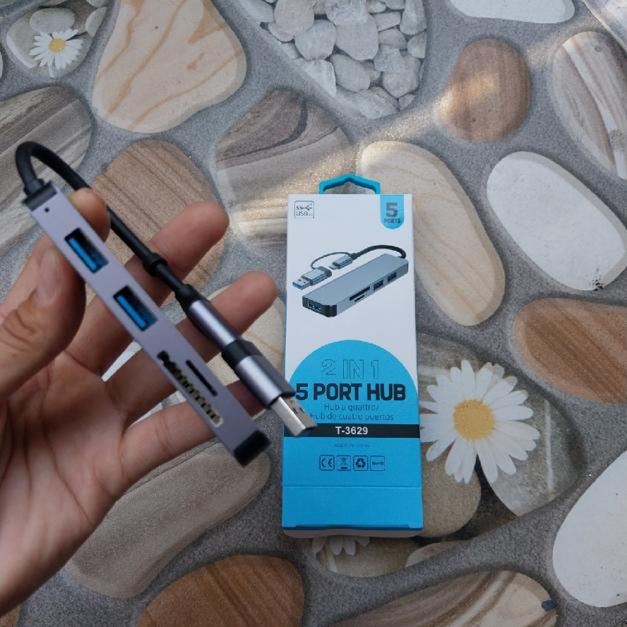 Hub chuyển và đọc thẻ USB/Type-c ra 3 USB + 2 đọc thẻ T-3629