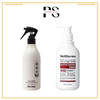 SN0625 -Combo tẩy da chết cám gạo pretty + kem tone up wellderma