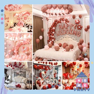 Set bóng HAPPY WEDDING trang trí phòng cưới, bóng bay trang trí phòng cưới tặng cánh hoa hồng lụa - Home Party