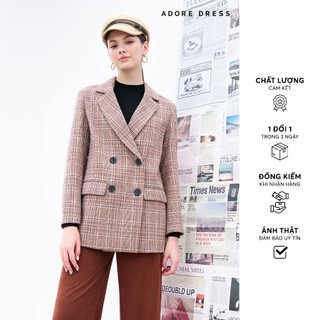 Áo khoác dạ houndstooth nâu nhạt 312CO1012 ADORE DRESS