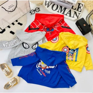 <6-20kg> Áo khoác chống nắng chất Cotton có nón in hình siêu nhân cho bé trai dưới 4 tuổi