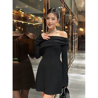 Caleb | Cily Dress - Váy len trễ vai tay dài màu đen
