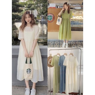 Váy babydoll voan tơ mềm kèm váy 2 dây lụa, đầm nữ dáng maxi tiểu thư xinh Hàn Quốc