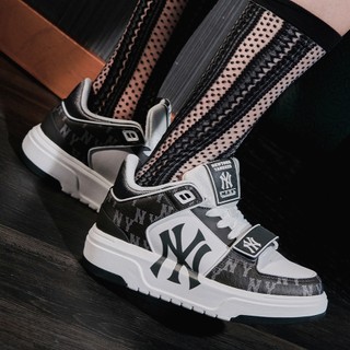 Giày Sneaker Thời Trang MLB Chunky Mid Liner NY Yankees Denim Monogram Grey
