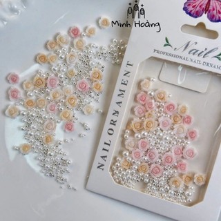 Túi charm hoa hồng mix ngọc trang trí móng tay dành cho nữ