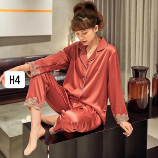 Đồ bộ nữ pijama mặc nhà lụa satin Quảng Châu cao cấp thoáng mát mềm mại H1H5