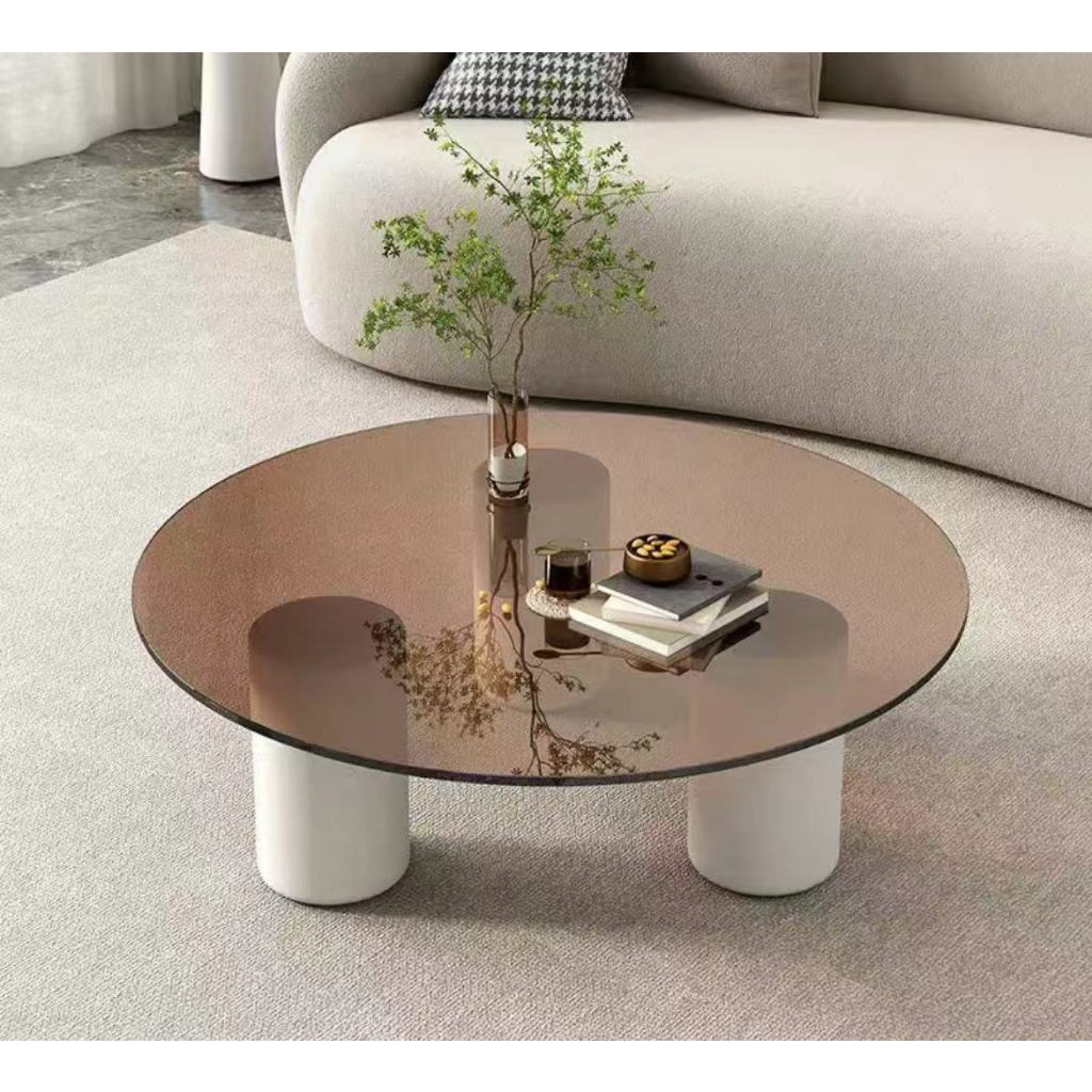 ✣☄Ý tròn kính cường lực bàn trà 3 chân ghế sofa bàn đường kính 70cm