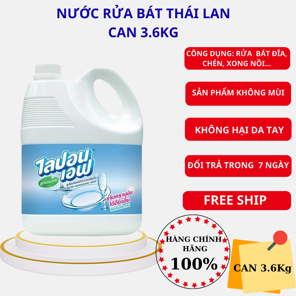 Nước rửa chén bát công nghệ Thái Lan 3.6Kg đậm đặc, hương chanh, diệt 99% vi khuẩn, các mùi khó chịu - Shop Bố Daino