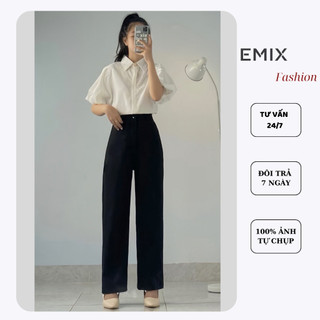 Quần công sở nữ ống suông EMIX khóa giữa, dáng dài, cạp cao, vải tuyết mưa 0995/P2K7