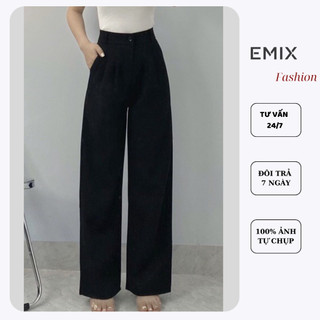 Quần công sở nữ ống suông cạp cao 2 túi chéo EMIX chất tuyết mưa mềm mịn Q3100/P0K30