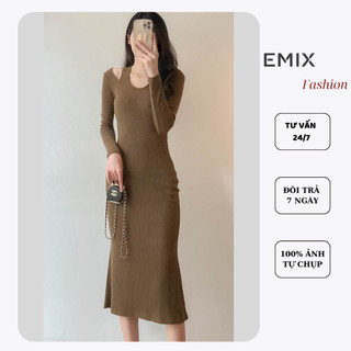 Váy Đầm len mỏng body hàng thiết kế EMIX dáng dài đuôi cá hở vai Vayduoicahovai/P13K27