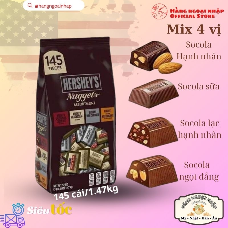 (Chỉ bán hàng Mỹ) Túi 145 viên Socola Nuggets 1.47kg, mix 4 vị ngon tuyệt - Kẹo Ngoại Nhập