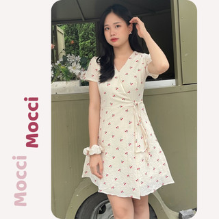 Váy cherry Ulzzang Jennie, váy cổ V 2 lớp màu kem nữ tính