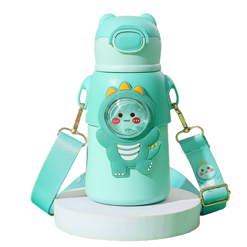 Bình Nước Giữ Nhiệt 520ml Inox 316, Bình Nhựa, Hoạ tiết Hình Gấu, Bình Đựng Nước Bé Trai, Bé Gái có Dâ