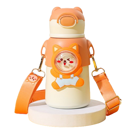 Bình Nước Giữ Nhiệt 520ml Inox 316, Bình Nhựa, Hoạ tiết Hình Gấu, Bình Đựng Nước Bé Trai, Bé Gái có Dâ