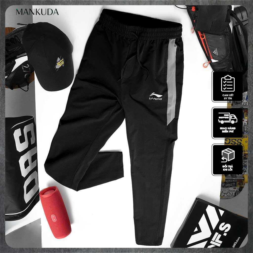 Quần gió Li- Ning cao cấp chất gió sần dầy dặn, quần thể thao phối màu đẹp, không nhăn nhàu hàng chất lượng MANKUDA