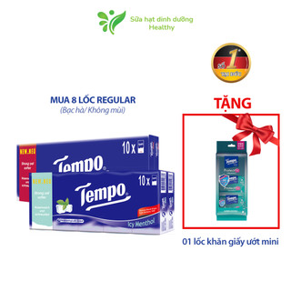 Mua 8 lốc khăn giấy bỏ túi tempo regular tặng 1 lốc khăn giấy ướt mini -thương hiệu đức