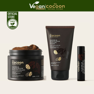 Bộ 3 Cà phê Đắk Lắk tẩy da chết cocoon: Cơ thể 200ml + Da mặt 150ml + Son môi 5g