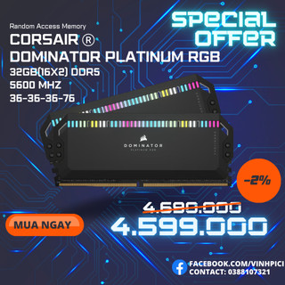 Ram corsair dominator platinum rgb 32gb 5600mhz ddr5 cmt32gx5m2b5600c36
