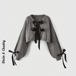   Bigsize 55-120kg   Order  Áo khoác len ruy băng nơ tay ngực dễ thương dáng ngắn 