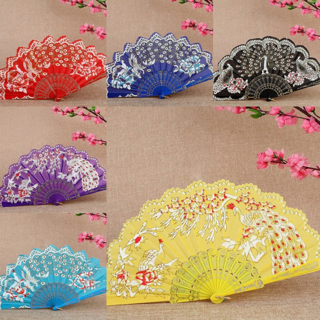 *Kho sỉ*Quạt lụa cổ trang hình chim công_phụ kiện chụp ảnh , trang trí .