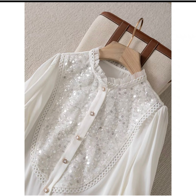 SALE Áo sơ mi lụa satin đính cườm Quảng Châu xả kho