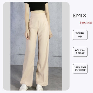 Quần công sở nữ ống suông EMIX dáng dài khoá sườn, cạp cao, vải tuyết mưa mềm mịn 030/P0/K34