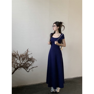 Order Đầm Thun Trơn Cổ Vuông Dáng Dài Cộc Tay Thiết Kế Basic Hàn Quốc