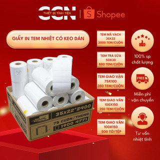 Cuộn in tem nhiệt kích thước 35x22, 50x30, 75x100,100x150 - in tem nhãn sản phẩm,trà sữa, in đơn shopee