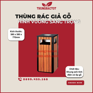 Thùng rác giả gỗ hình vuông , thùng rác công cộng